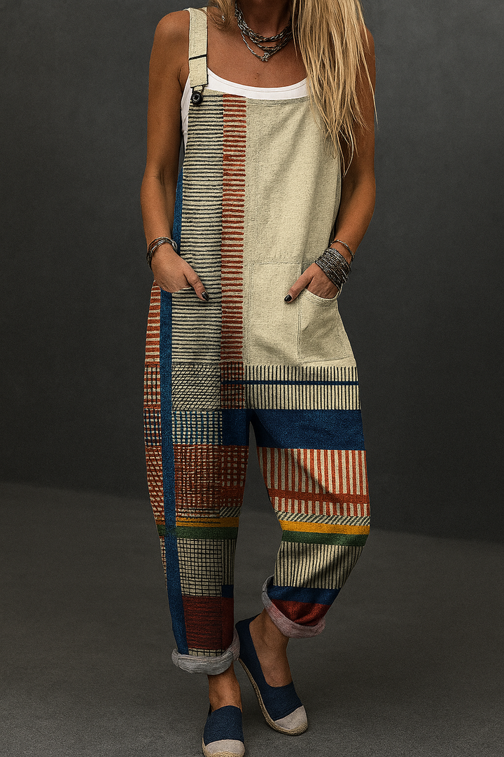 Women's Vintage Geometric Line Art Print Cotton Dress