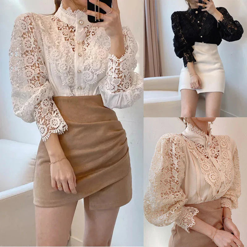 Blusa mujer encaje manga larga - Elisabetta