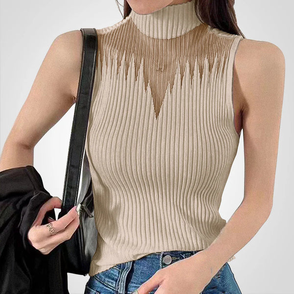 Charlotte - Top de punto transparente con cuello halterneck