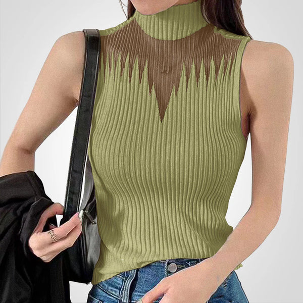 Charlotte - Top de punto transparente con cuello halterneck