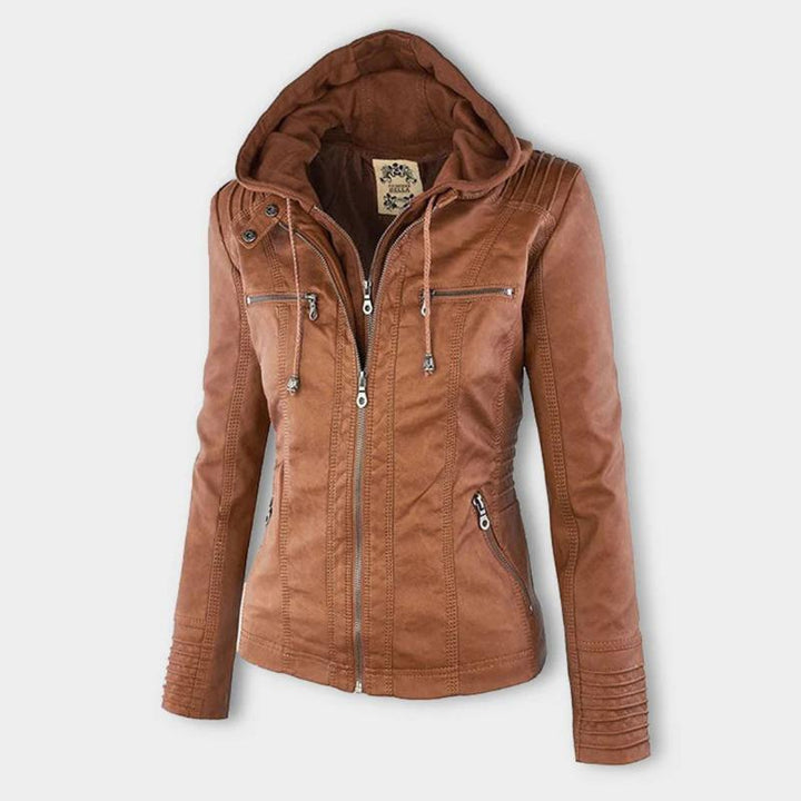 Chaqueta de cuero con capucha