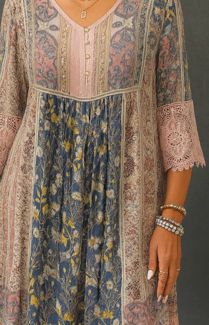 ISABELA | VESTIDO BOHO CON ENCAJE Y CORTE QUE DISIMULA EL ABDOMEN