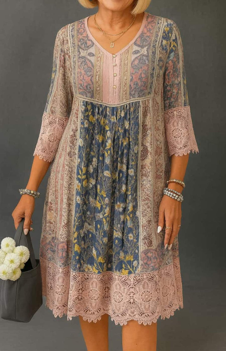 ISABELA | VESTIDO BOHO CON ENCAJE Y CORTE QUE DISIMULA EL ABDOMEN
