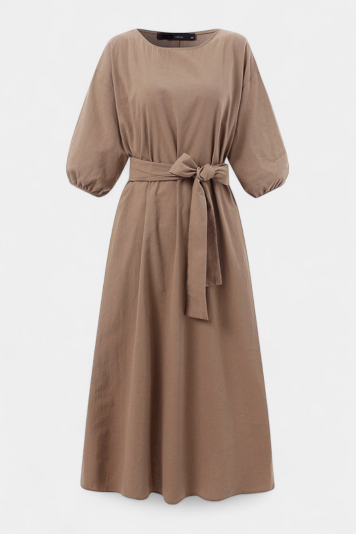 Krisbel – Vestido de Lino Algodón con Cintura Anudada que realza tu elegancia natural