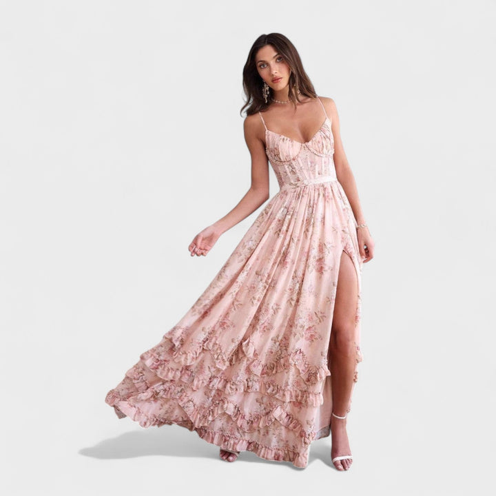 Florencia – Vestido Largo Bohemio Con Abertura Y Volantes Que Resalta Tu Estilo