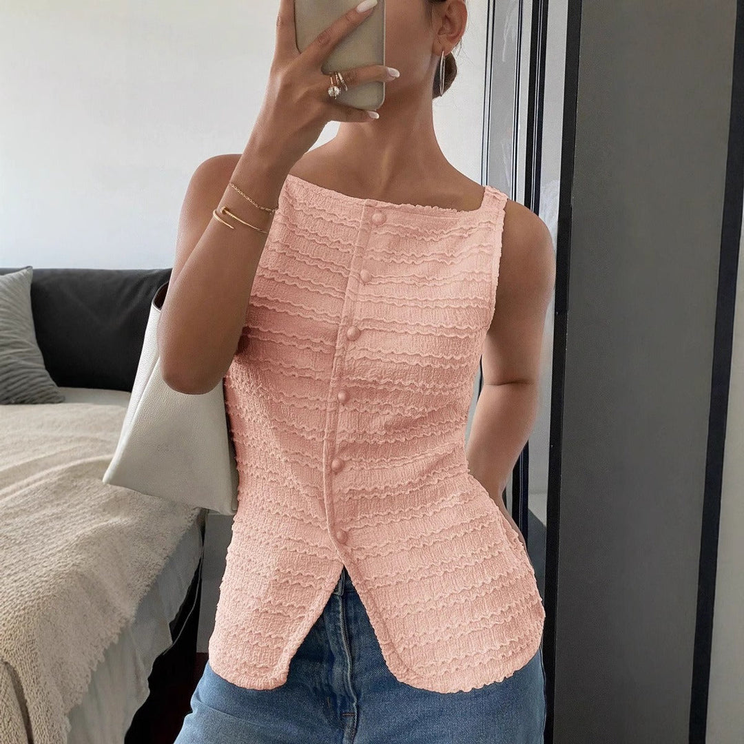 Top sin mangas mujer textura acanalada estilo entallado - Eliane