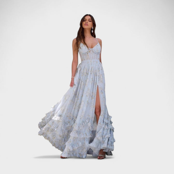 Florencia – Vestido Largo Bohemio Con Abertura Y Volantes Que Resalta Tu Estilo
