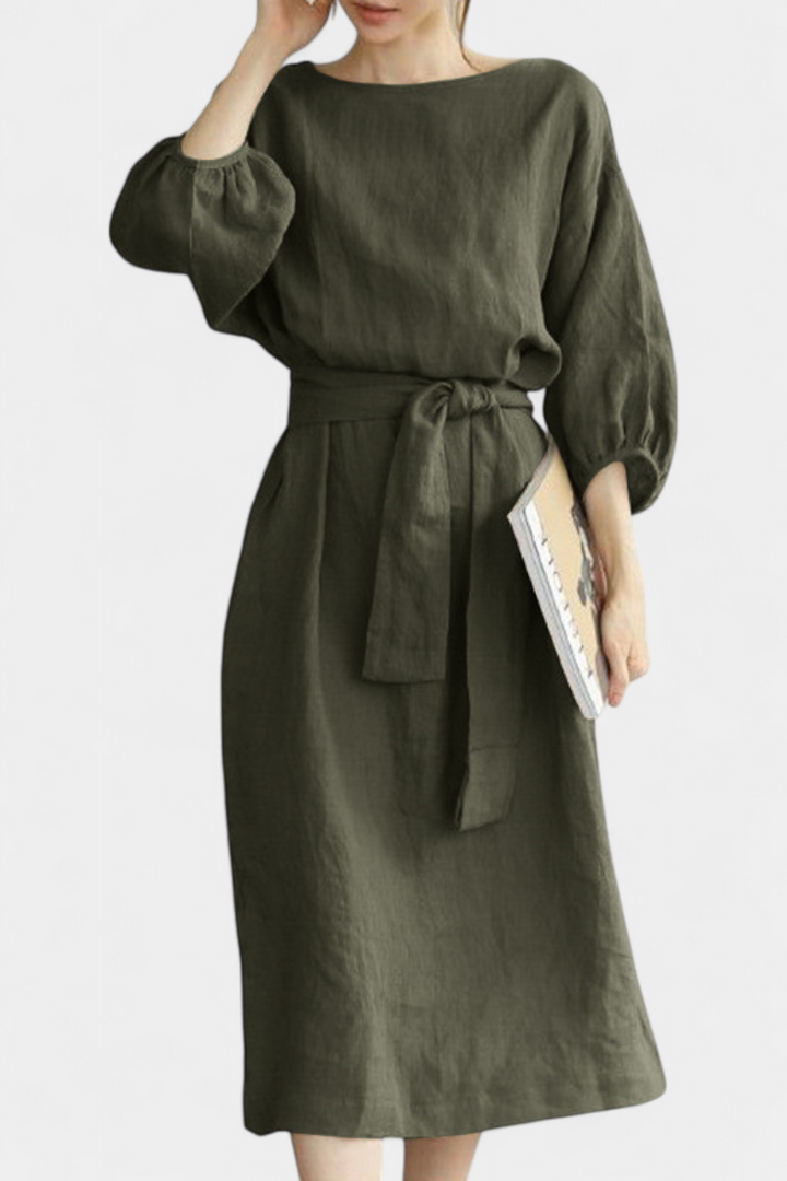 Krisbel – Vestido de Lino Algodón con Cintura Anudada que realza tu elegancia natural