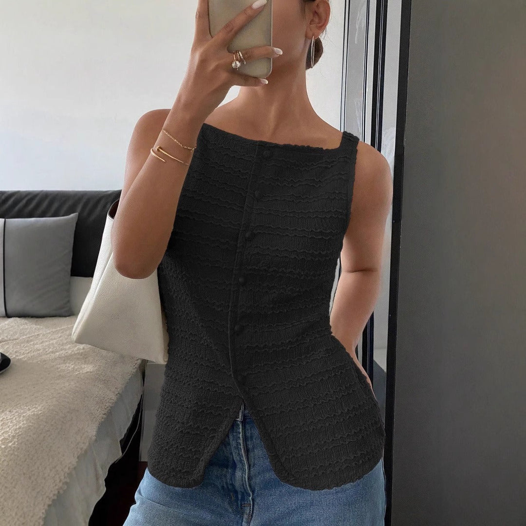 Top sin mangas mujer textura acanalada estilo entallado - Eliane