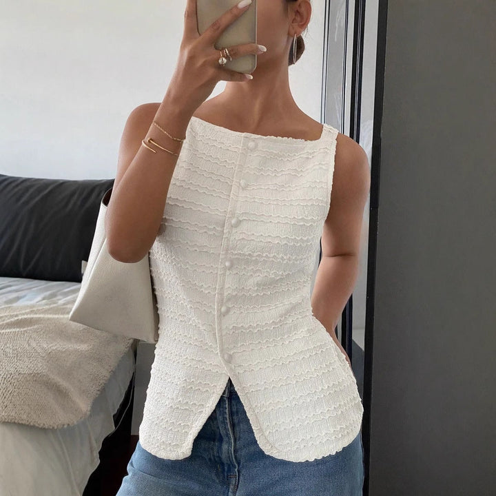 Top sin mangas mujer textura acanalada estilo entallado - Eliane