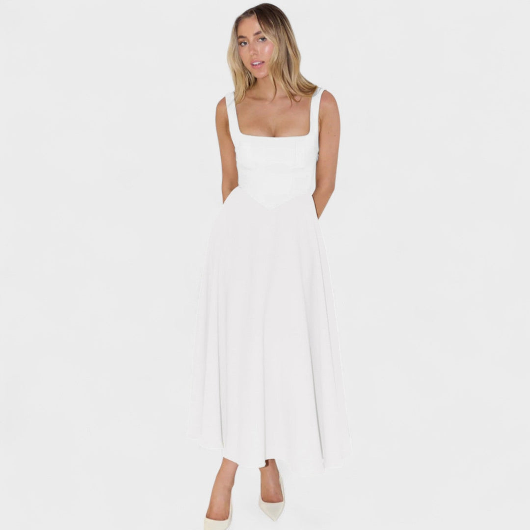 Maribel – Vestido Midi con Escote Cuadrado que realza tu feminidad