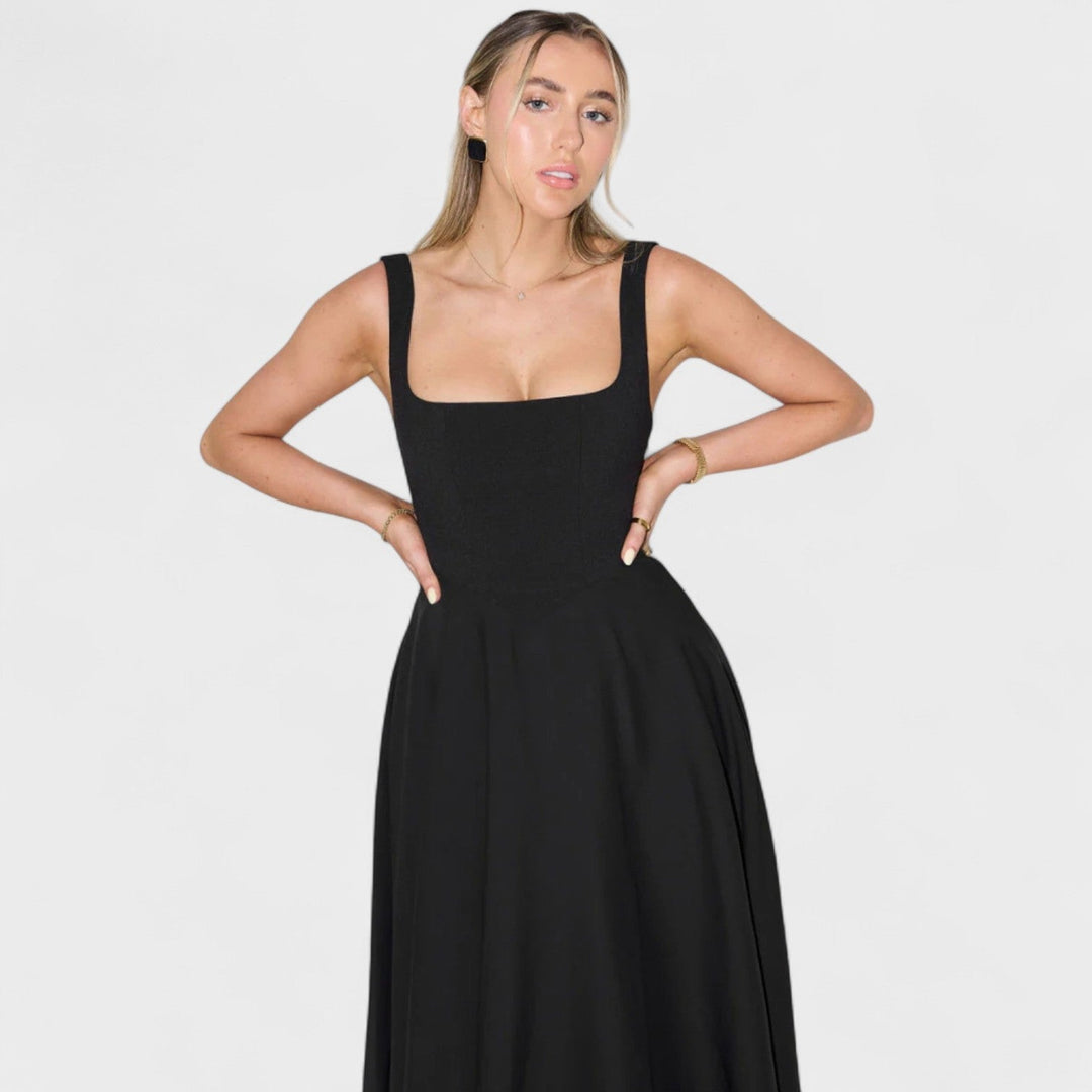 Maribel – Vestido Midi con Escote Cuadrado que realza tu feminidad