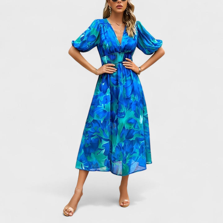 Clara – Vestido Midi Floral Elegante que realza tu feminidad