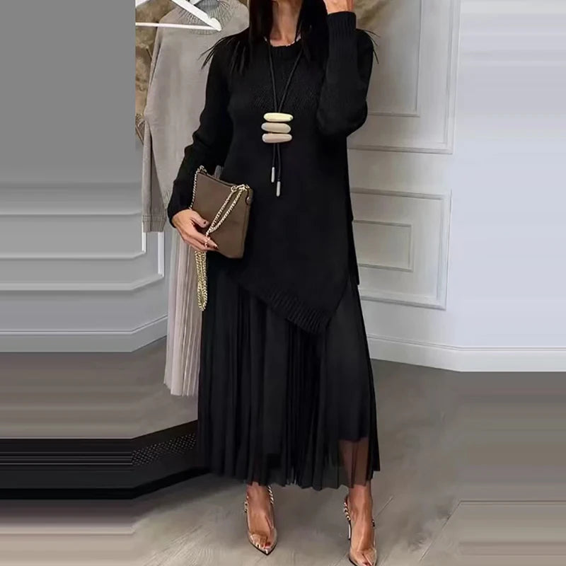 Conjunto con Encantadora Falda de Tul fino con caída elegante y Jersey Largo de Punto