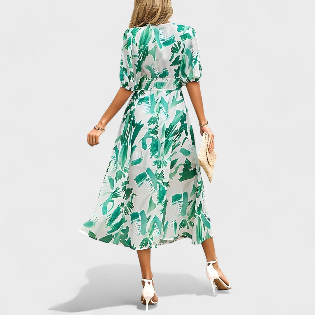 Clara – Vestido Midi Floral Elegante que realza tu feminidad