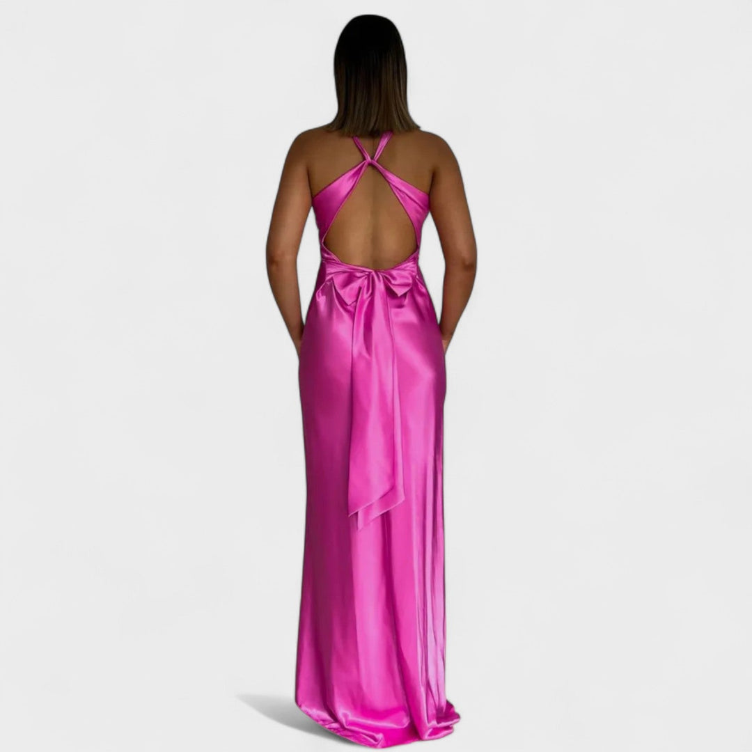 Isabella – Vestido Largo de Satén con Lazo Espalda que realza tu elegancia