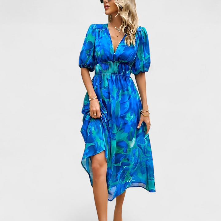 Clara – Vestido Midi Floral Elegante que realza tu feminidad