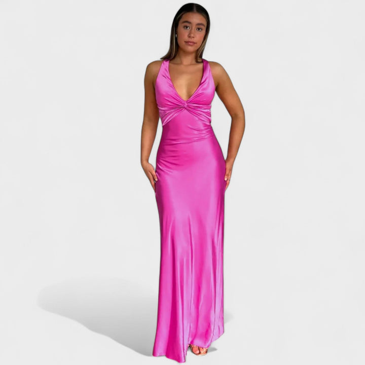 Isabella – Vestido Largo de Satén con Lazo Espalda que realza tu elegancia