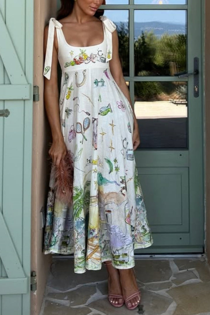 Cirila – Vestido Largo con Cordones y Estampado Floral que Cautiva con su Elegancia