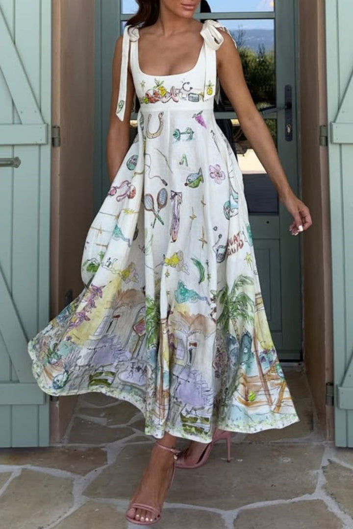 Cirila – Vestido Largo con Cordones y Estampado Floral que Cautiva con su Elegancia