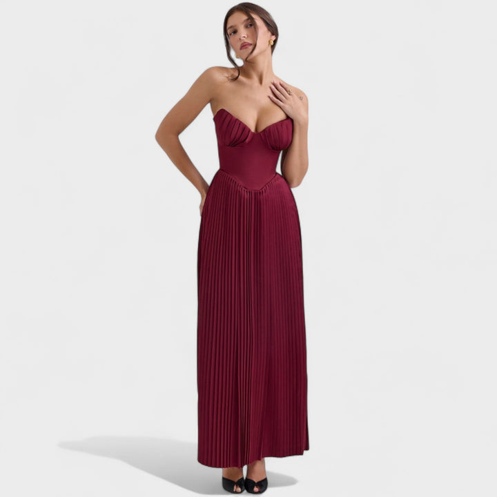 Isabella – Vestido Plisado Palabra de Honor que Realza tu Elegancia