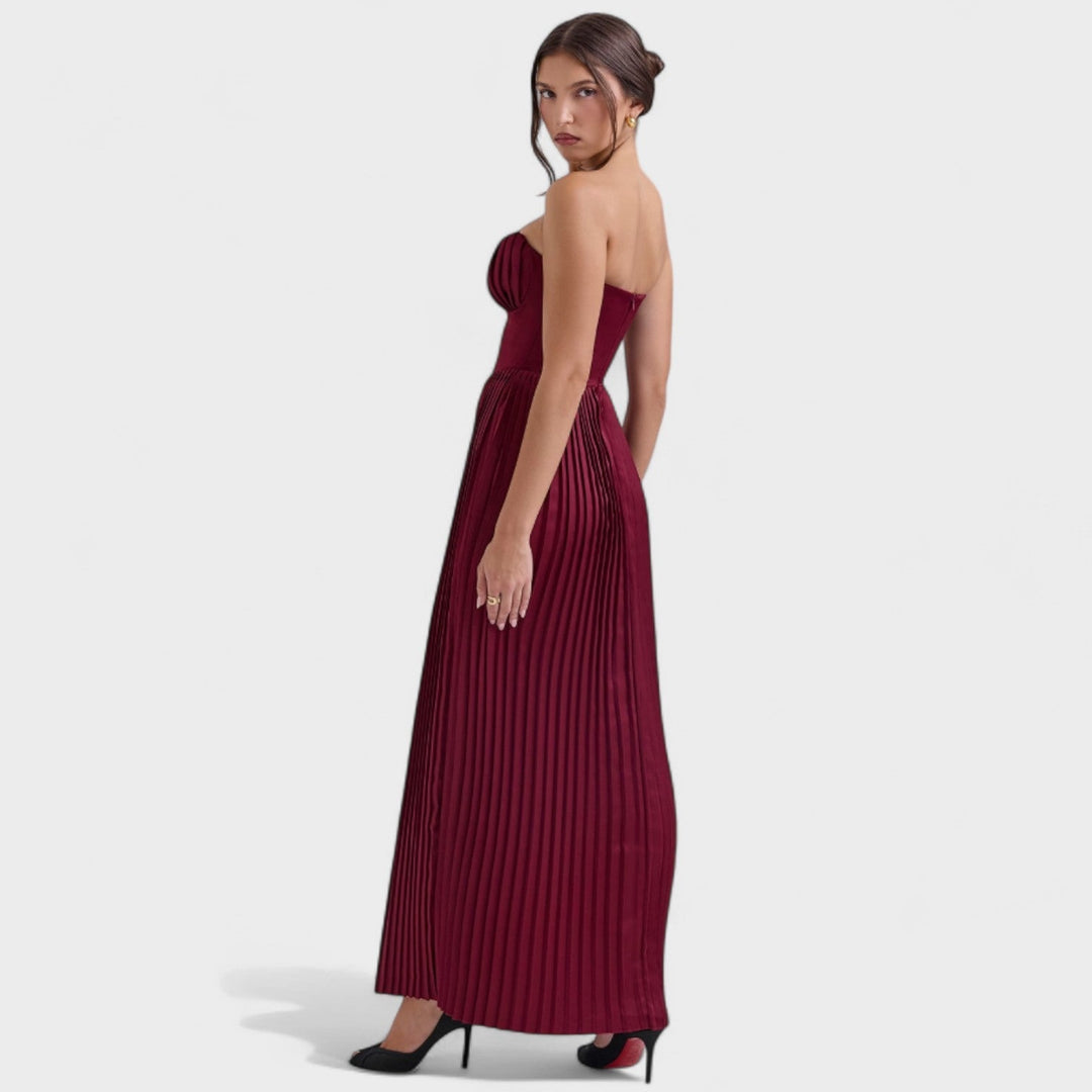 Isabella – Vestido Plisado Palabra de Honor que Realza tu Elegancia