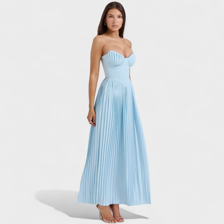 Isabella – Vestido Plisado Palabra de Honor que Realza tu Elegancia