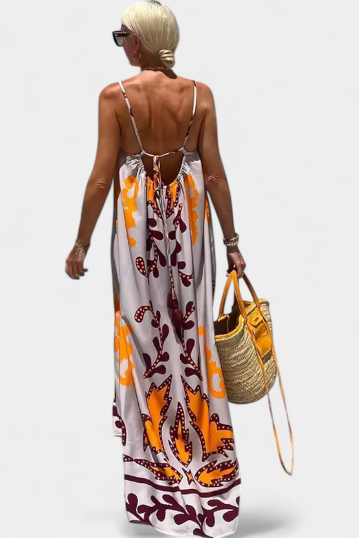 Vilma – Vestido con Estampado Tropical y Espalda Descubierta que aporta frescura y estilo