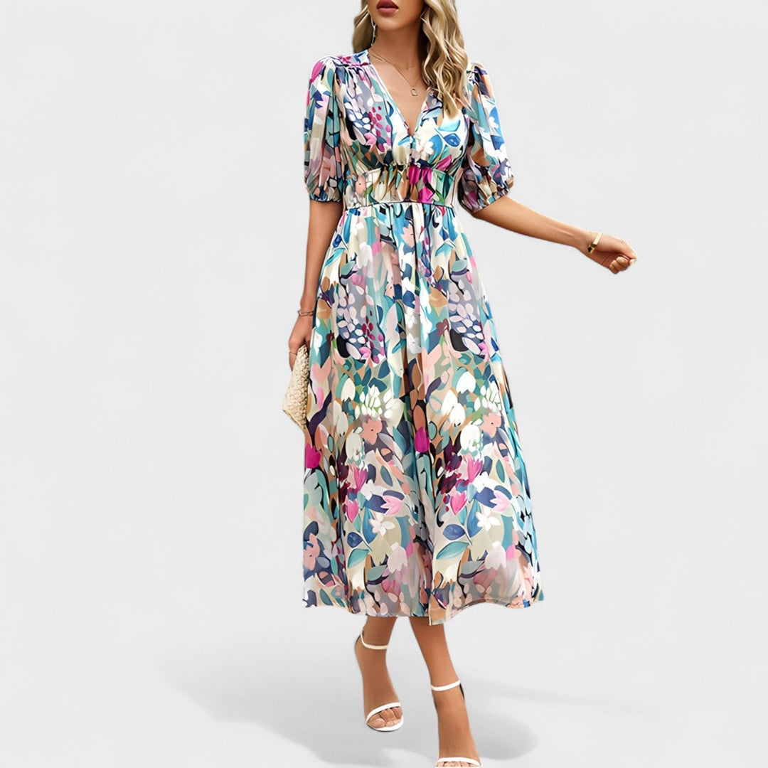 Clara – Vestido Midi Floral Elegante que realza tu feminidad
