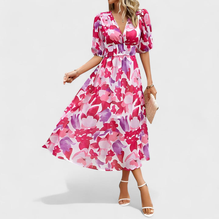 Clara – Vestido Midi Floral Elegante que realza tu feminidad