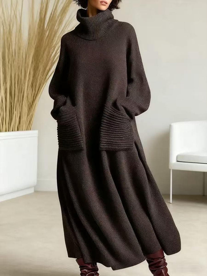 Vestido Largo de Punto con Cuello Alto – Lujo Acogedor para el Invierno