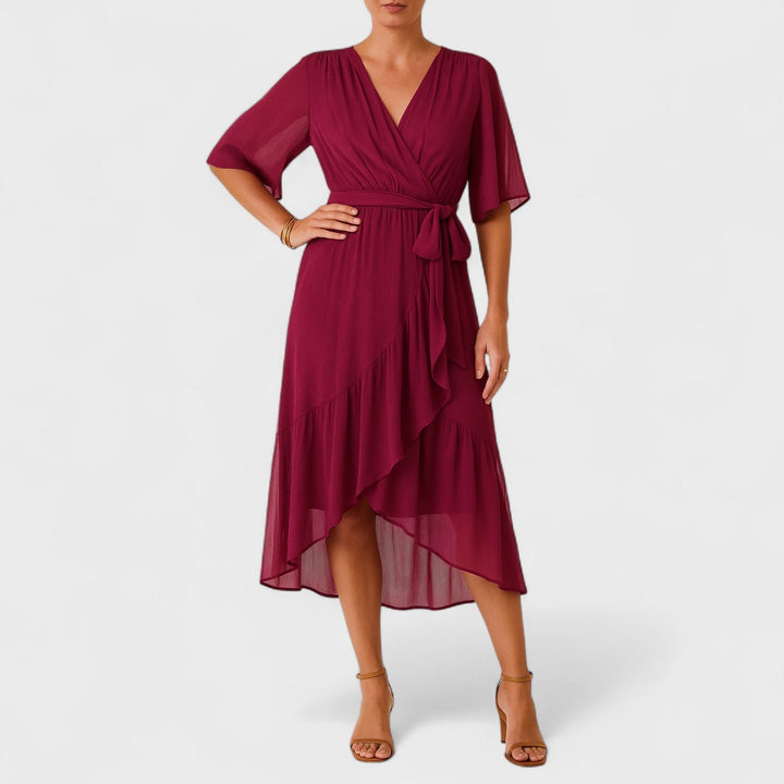 Yalina – Vestido Envelope Elegante con Cintura Ajustable