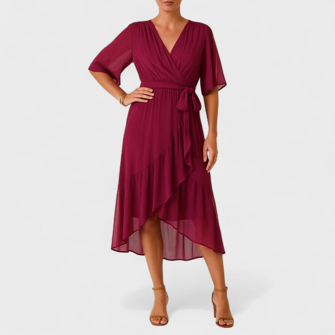 Yalina – Vestido Envelope Elegante con Cintura Ajustable