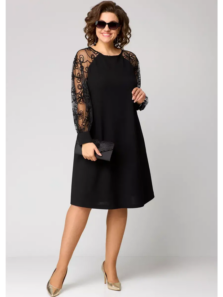 Vestido Negro Elegante con Mangas de Encaje