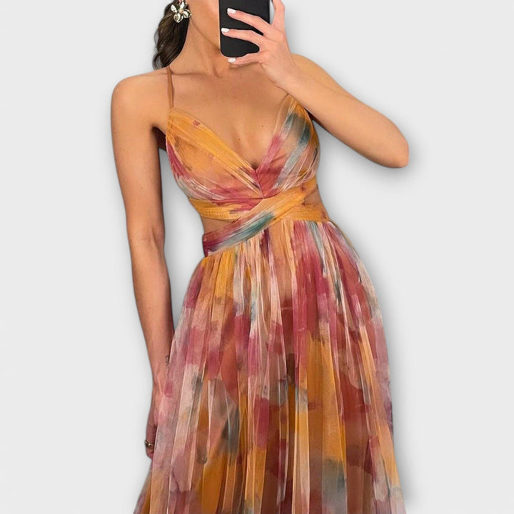 Annai – Vestido largo de malla elegante que realza la figura