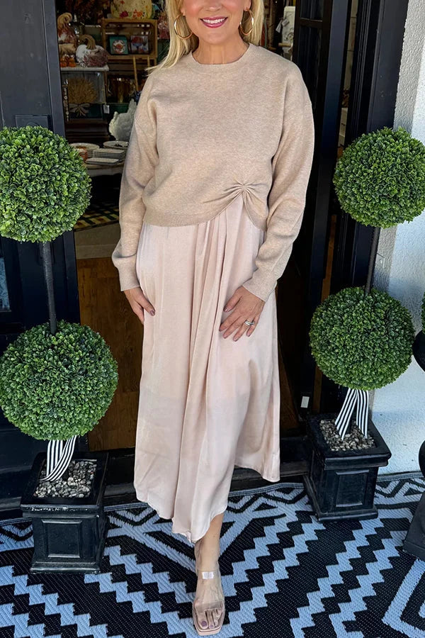 Set de Dos Piezas: Vestido Satén y Suéter Tejido