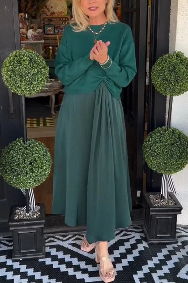 Set de Dos Piezas: Vestido Satén y Suéter Tejido