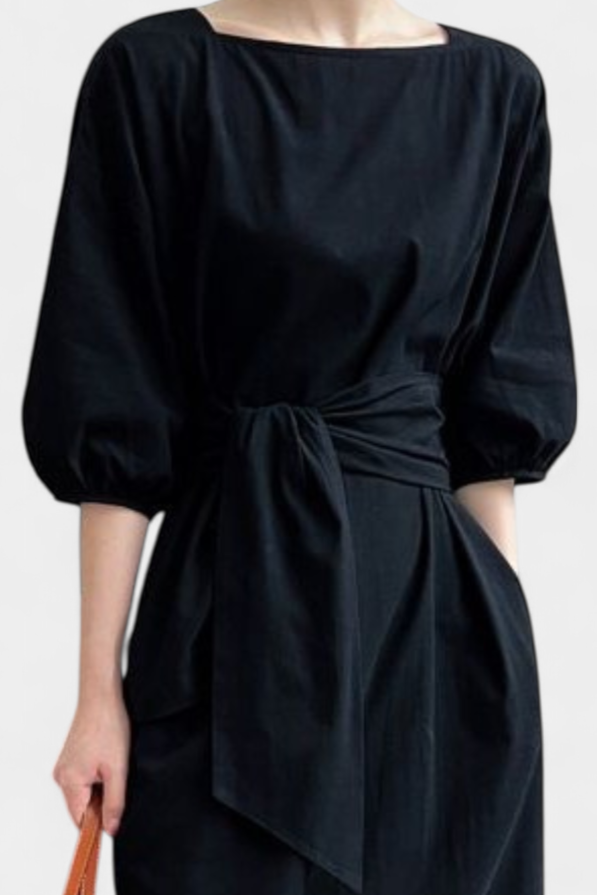 Krisbel – Vestido de Lino Algodón con Cintura Anudada que realza tu elegancia natural