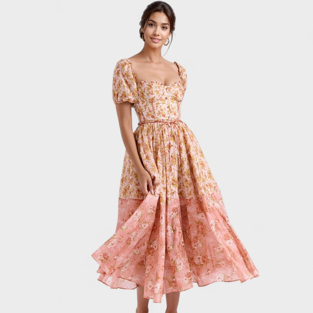 Valentina – Vestido Floral Coral que realza tu romanticismo