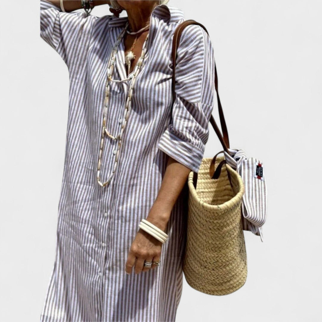 Denise – Vestido a rayas con cuello que combina elegancia y comodidad