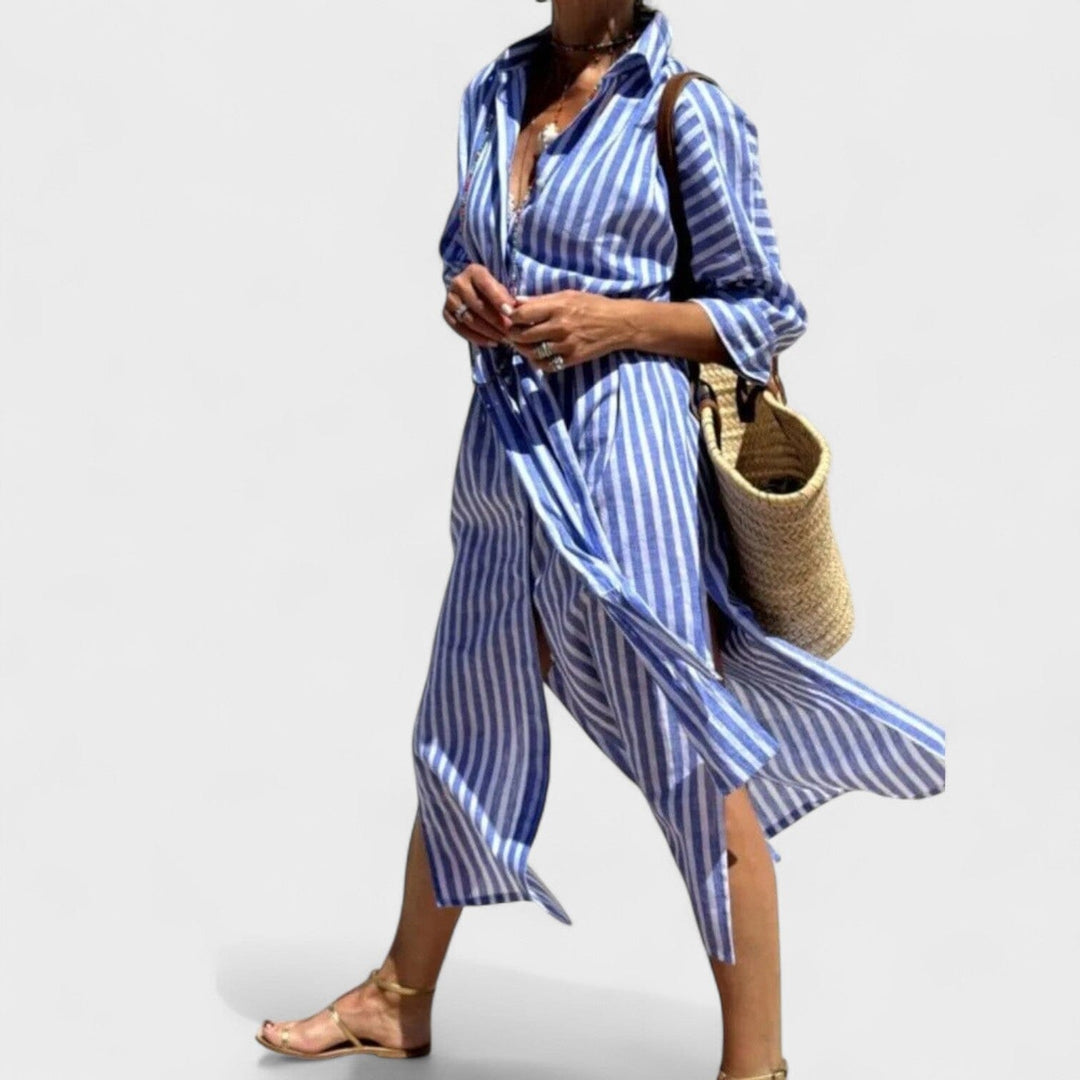 Denise – Vestido a rayas con cuello que combina elegancia y comodidad