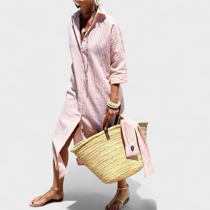 Denise – Vestido a rayas con cuello que combina elegancia y comodidad