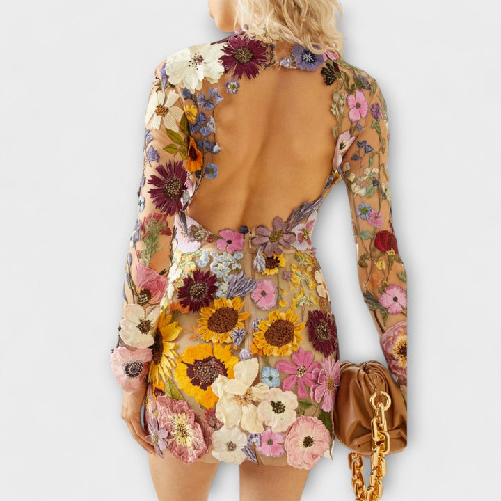 Dolores – Vestido con estampado de flores 3D que realza tu frescura