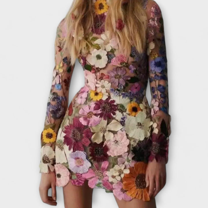Dolores – Vestido con estampado de flores 3D que realza tu frescura
