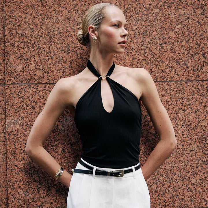 Top para mujer con escote halter fruncido diseño asimétrico - Kiara