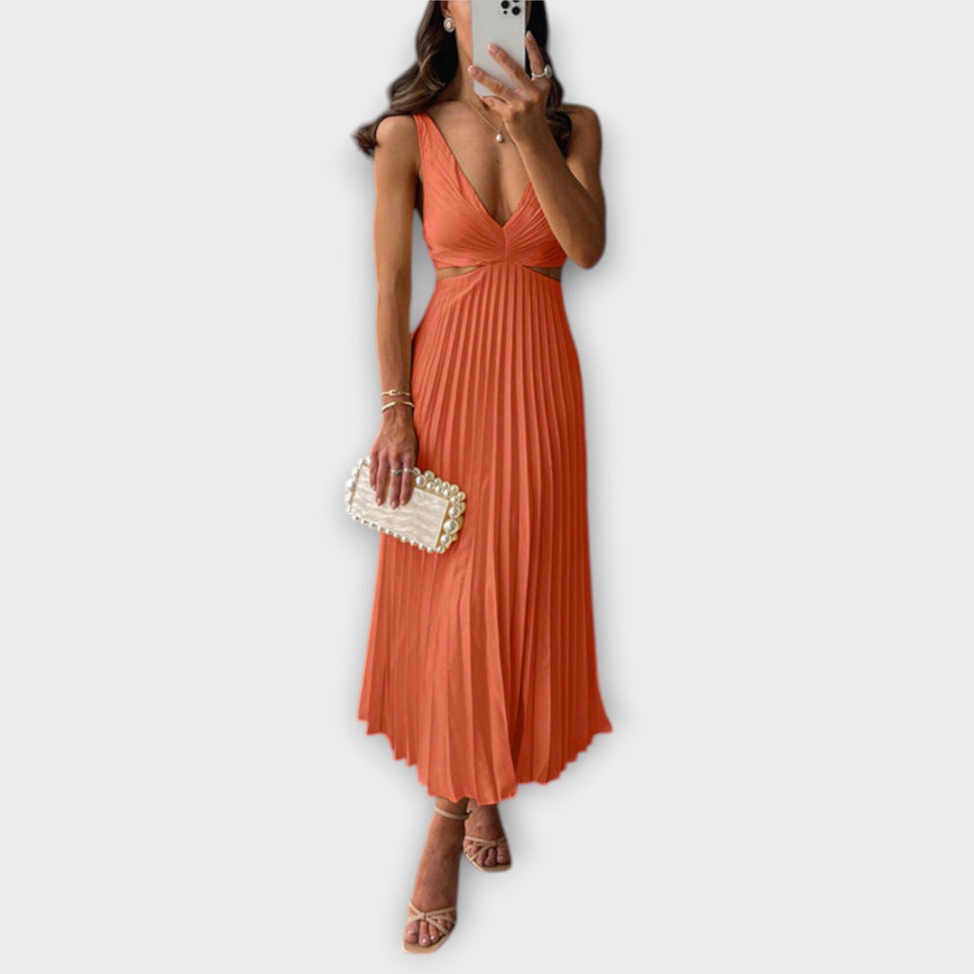 Valentina – Elegante Vestido Midi de Noche con Plisado que Realza Tu Estilo
