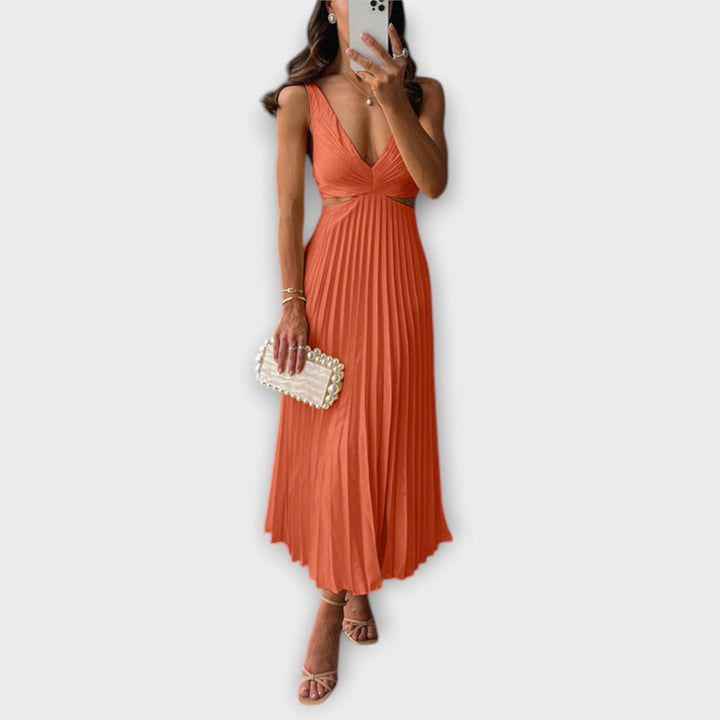 Valentina – Elegante Vestido Midi de Noche con Plisado que Realza Tu Estilo
