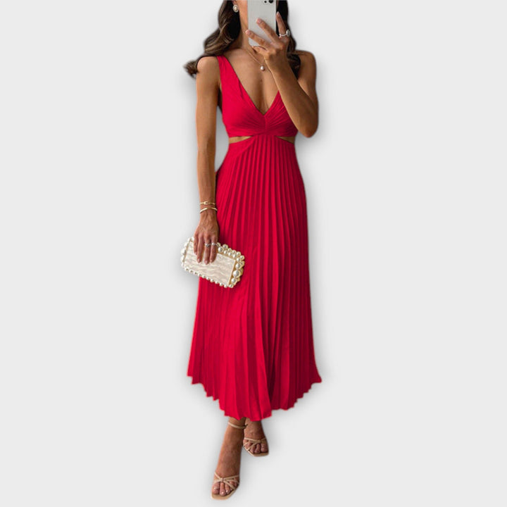 Valentina – Elegante Vestido Midi de Noche con Plisado que Realza Tu Estilo