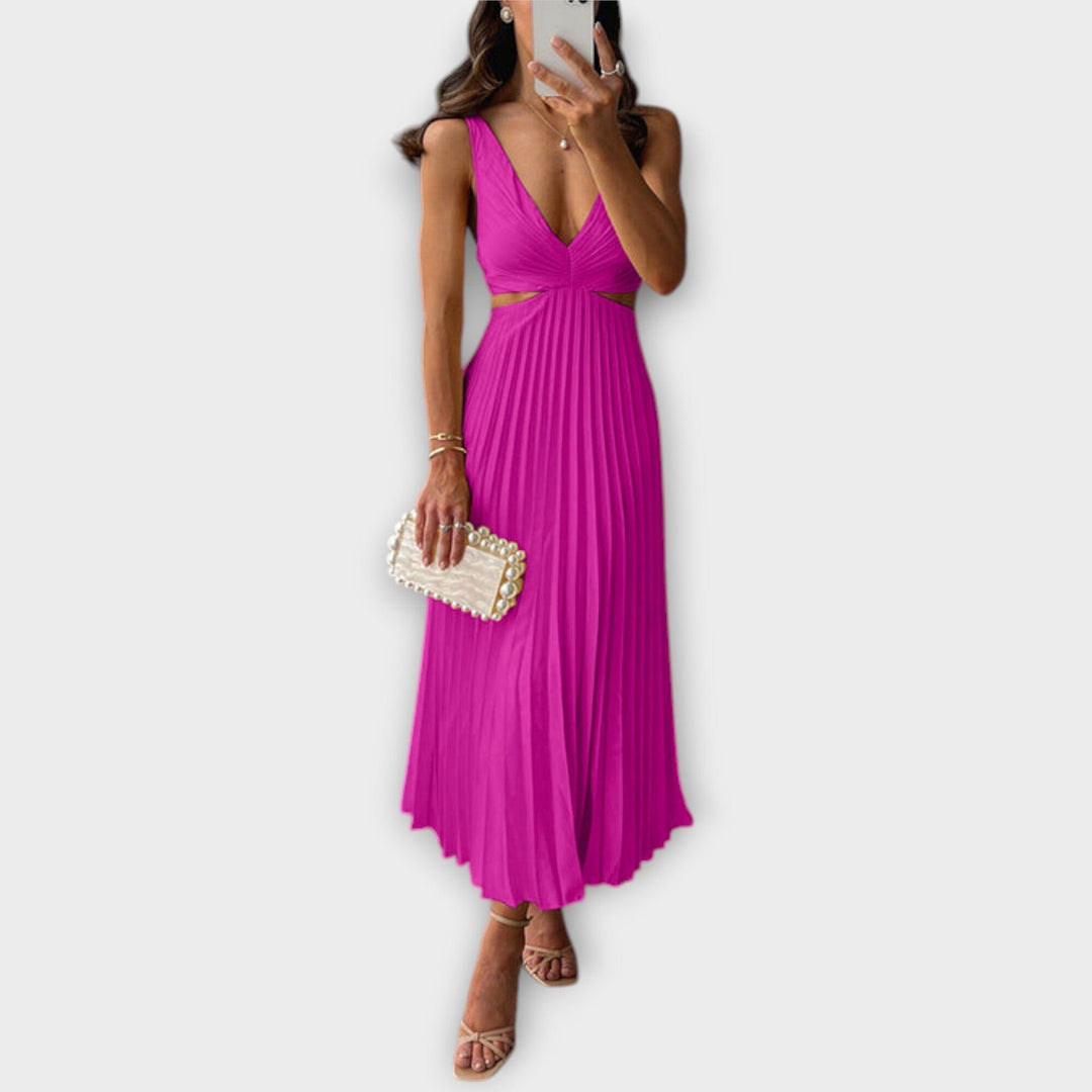 Valentina – Elegante Vestido Midi de Noche con Plisado que Realza Tu Estilo