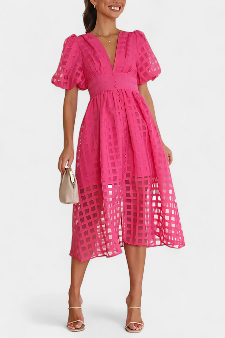 Marigold – Vestido Midi de Manga Abullonada que realza tu encanto atemporal